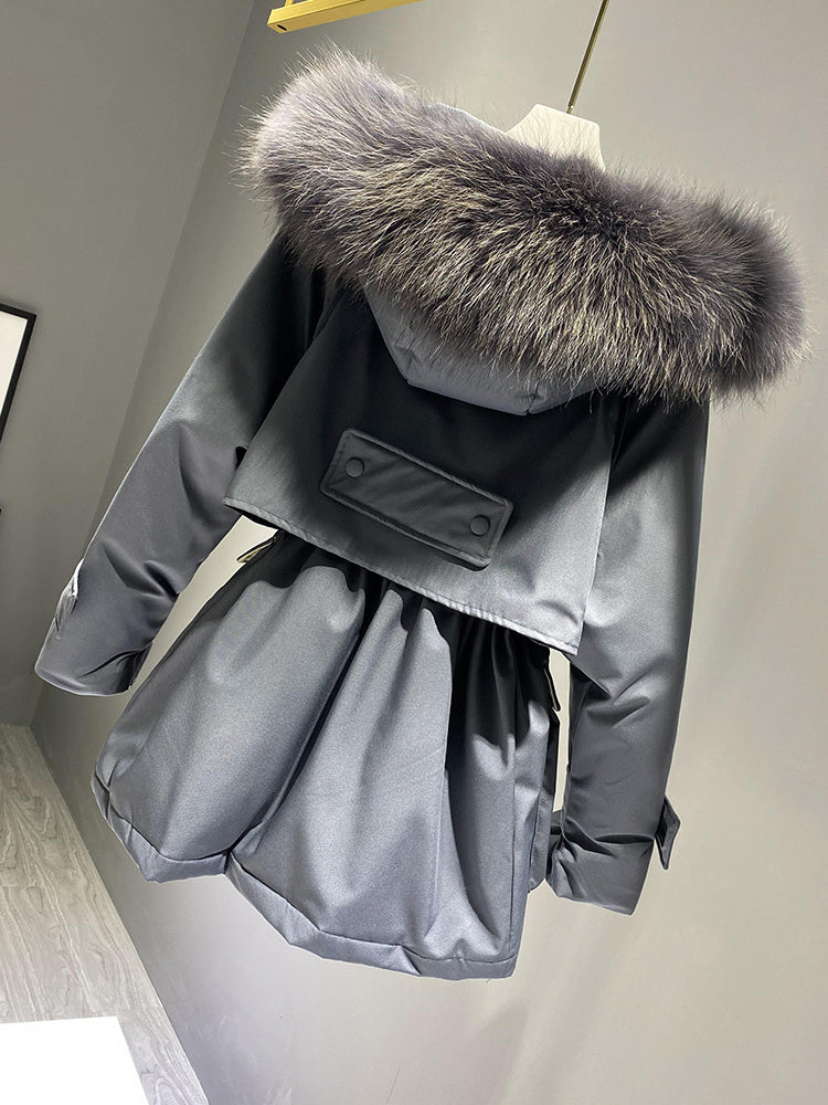 Hooded Puffer Coat with Detachable Faux Fur Trim Feminé Luxé