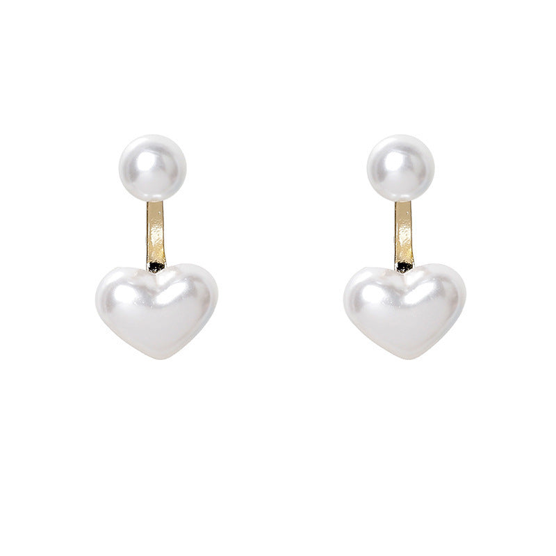 Chic Korean Style Pearl Heart Drop Stud Earrings | Electroplated Alloy with Semi-Precious Stone Inlay Feminé Luxé