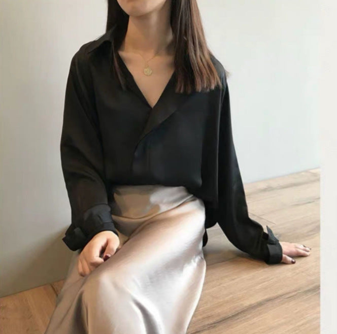 Champagne Satin Oversized Shirt Feminé Luxé