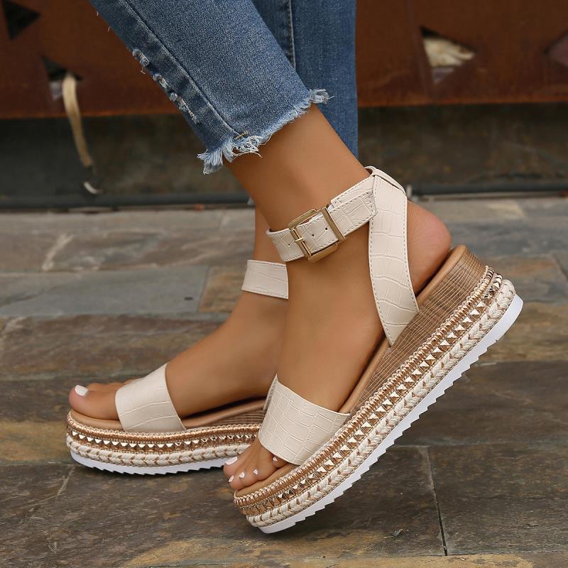 The Capri Platform Wedge: Gilded Trim Vegan Leather Peep-Toe Sandal Feminé Luxé