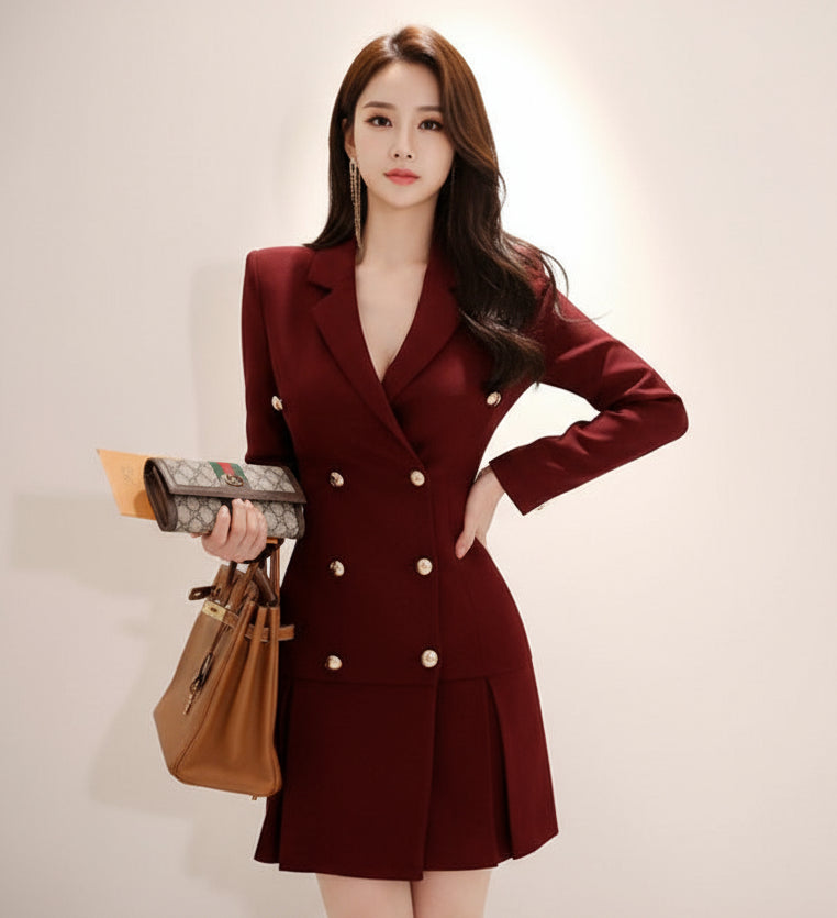 The Iconic Double-Breasted Blazer Dress | Signature Gold Button Detail - Feminé Luxé Exclusive Feminé Luxé