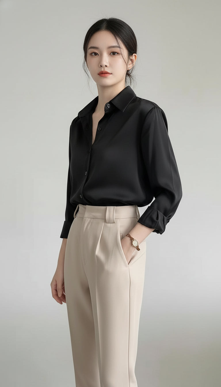 High-Grade Satin Glow Shirt – Luxe Minimal Elegance Feminé Luxé