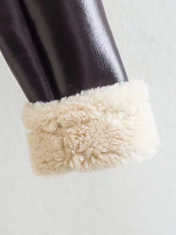 Chic Shearling Trim Vegan Leather Moto Jacket Feminé Luxé