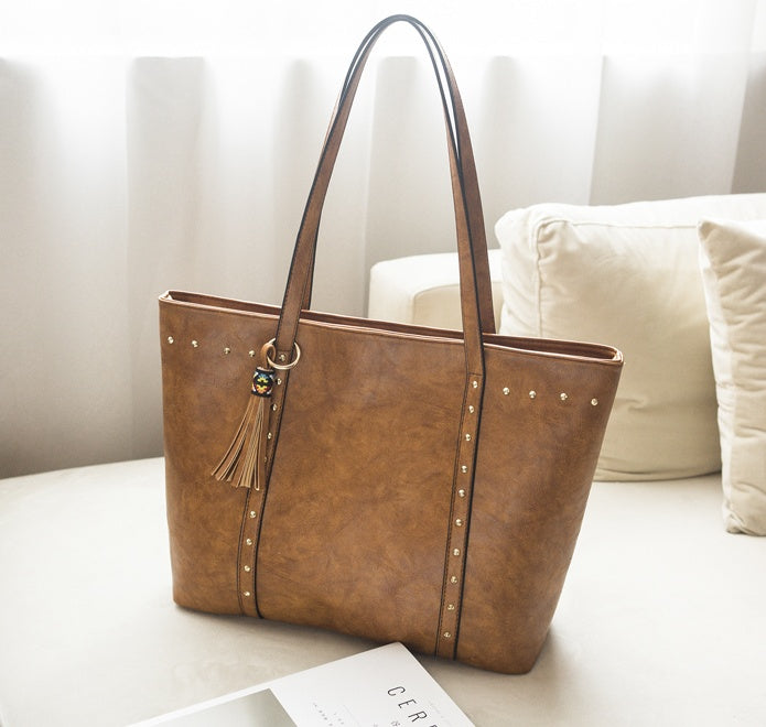 The 'Executive' Large Capacity Tote - Studded Vegan Leather Shoulder Bag Feminé Luxé