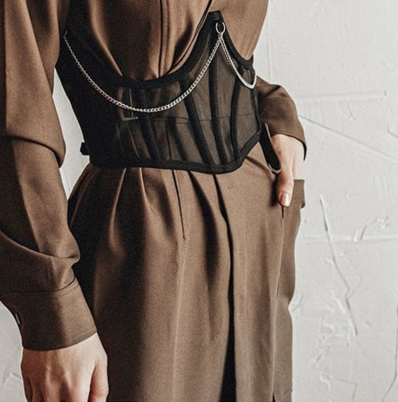 Rebel Mesh Cincher: Punk Chain Underbust Corset Feminé Luxé