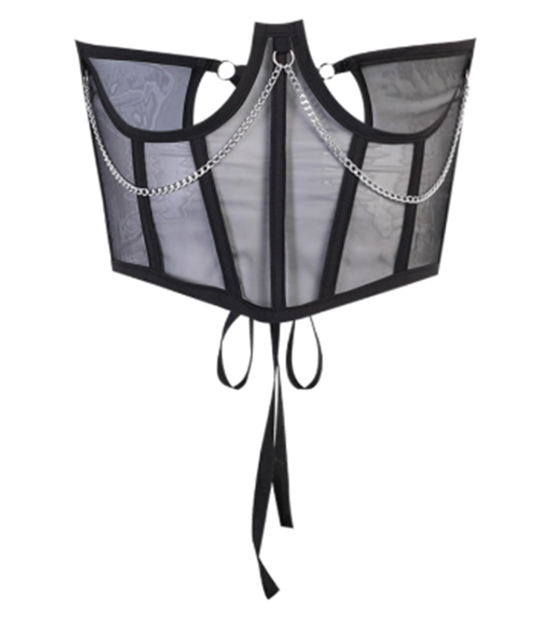 Rebel Mesh Cincher: Punk Chain Underbust Corset Feminé Luxé