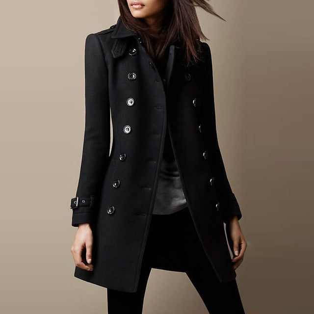Ladies Spring Long Jacket Wool Trench Coat Feminé Luxé