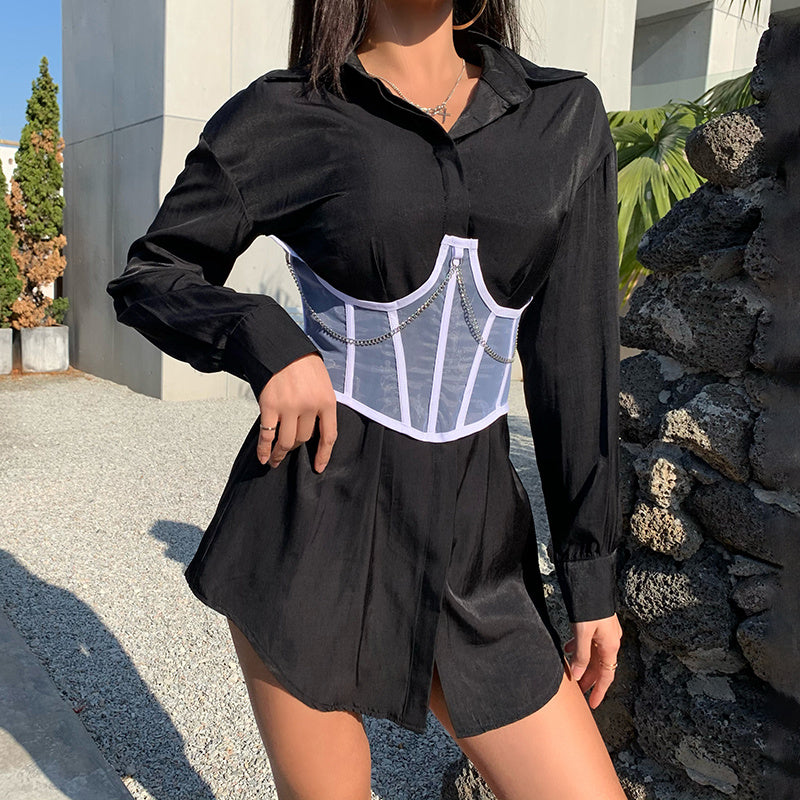 Rebel Mesh Cincher: Punk Chain Underbust Corset Feminé Luxé