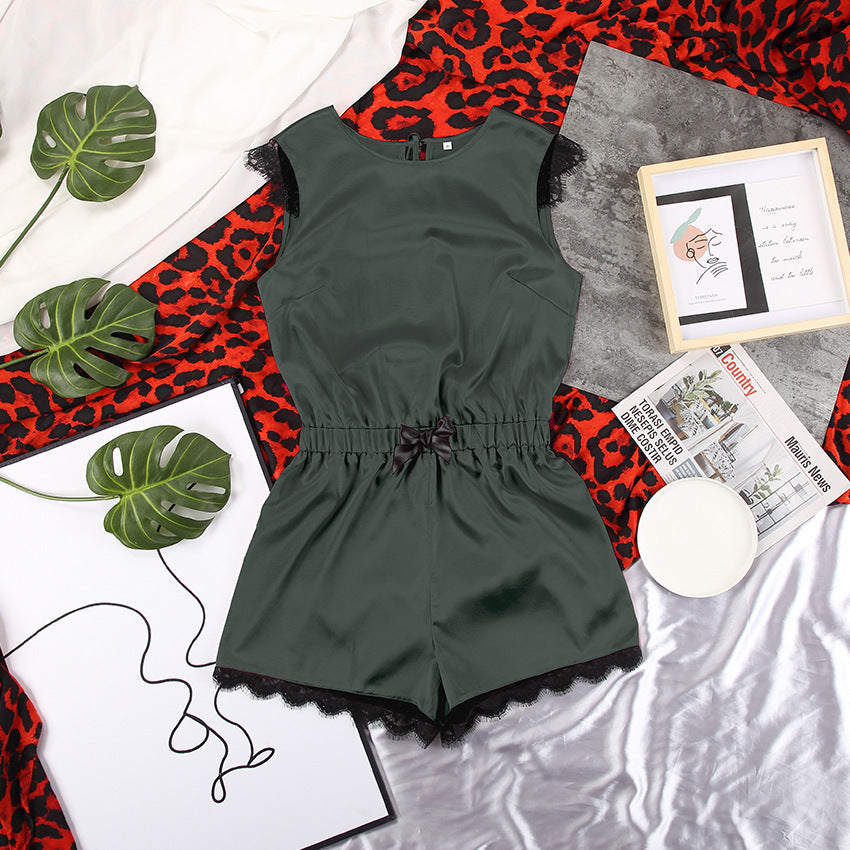 Luxurious Lace-Trimmed Halter Satin Pajama Set | Elegant Sleep Shorts Feminé Luxé