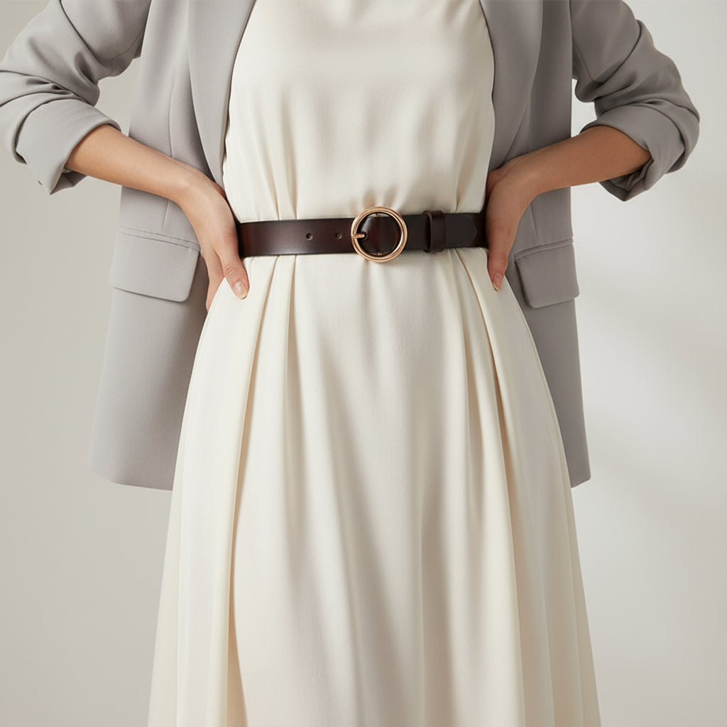 The 'Aura' Premium Leather Belt | Chic Round Buckle | Minimalist Korean Style Feminé Luxé