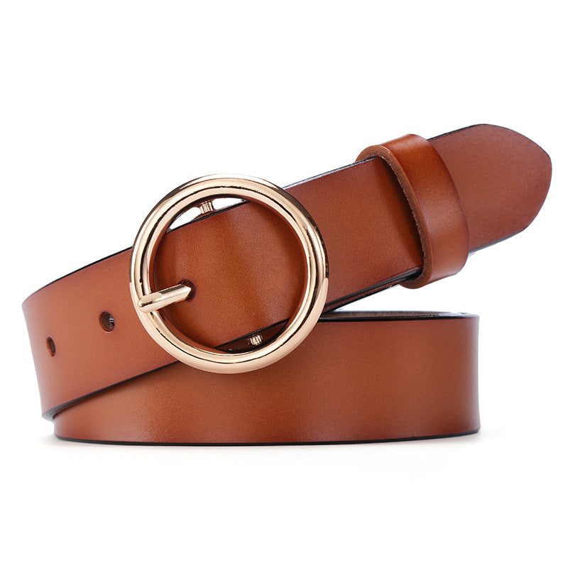 The 'Aura' Premium Leather Belt | Chic Round Buckle | Minimalist Korean Style Feminé Luxé
