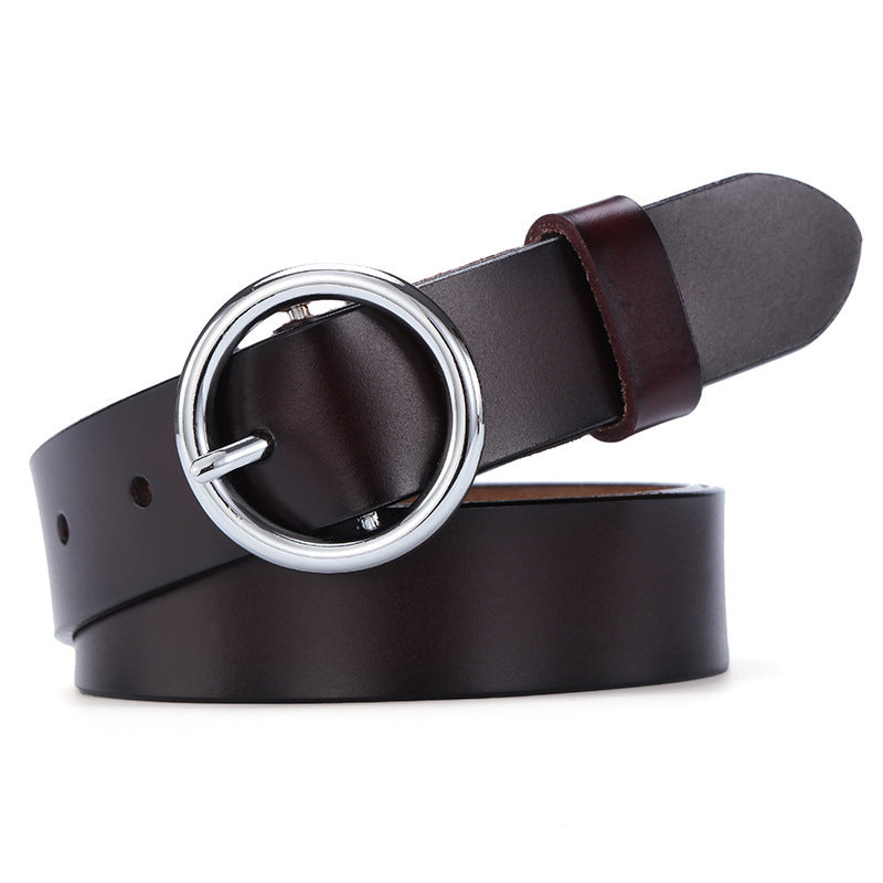 The 'Aura' Premium Leather Belt | Chic Round Buckle | Minimalist Korean Style Feminé Luxé