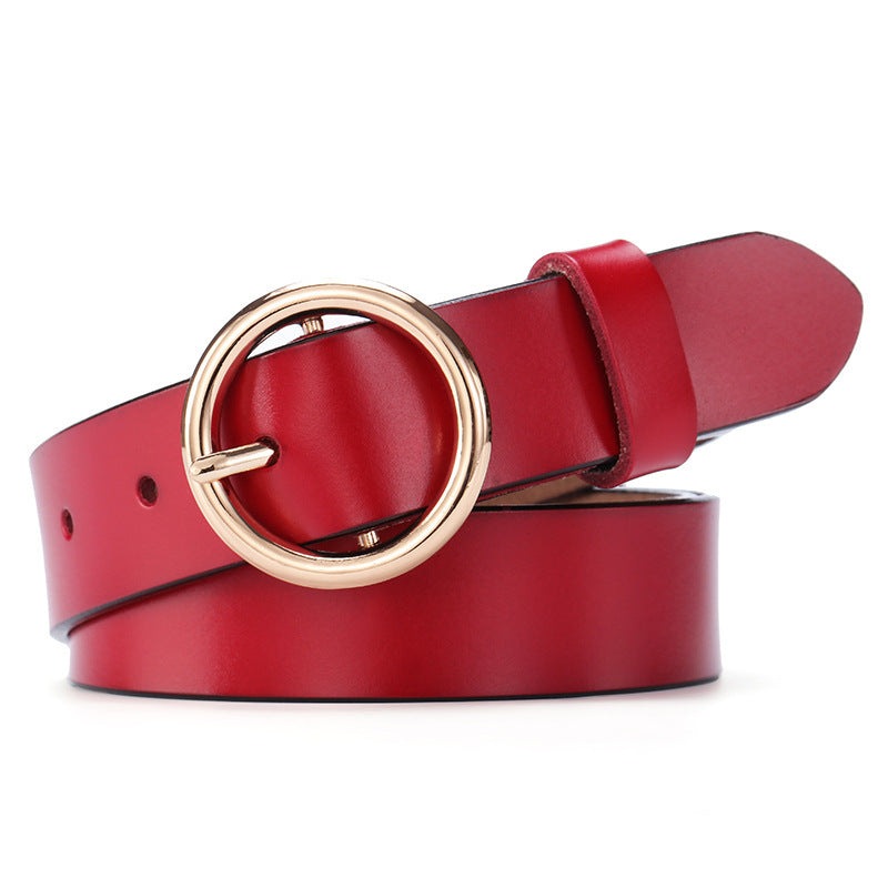 The 'Aura' Premium Leather Belt | Chic Round Buckle | Minimalist Korean Style Feminé Luxé