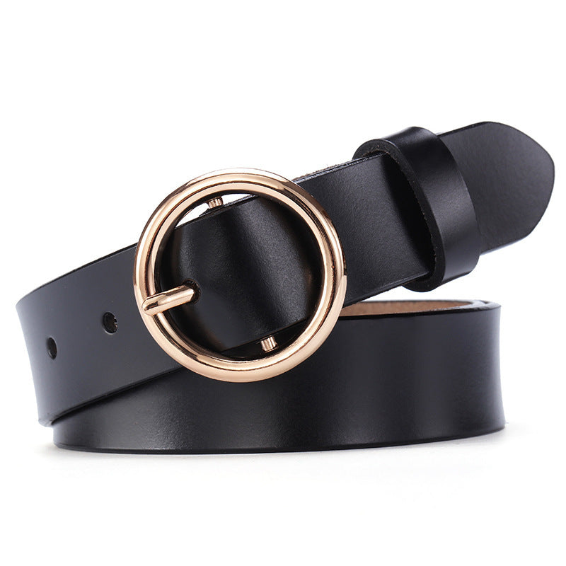 The 'Aura' Premium Leather Belt | Chic Round Buckle | Minimalist Korean Style Feminé Luxé