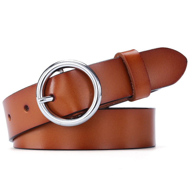 The 'Aura' Premium Leather Belt | Chic Round Buckle | Minimalist Korean Style Feminé Luxé