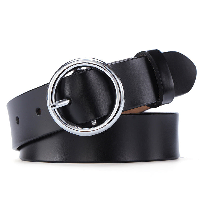 The 'Aura' Premium Leather Belt | Chic Round Buckle | Minimalist Korean Style Feminé Luxé