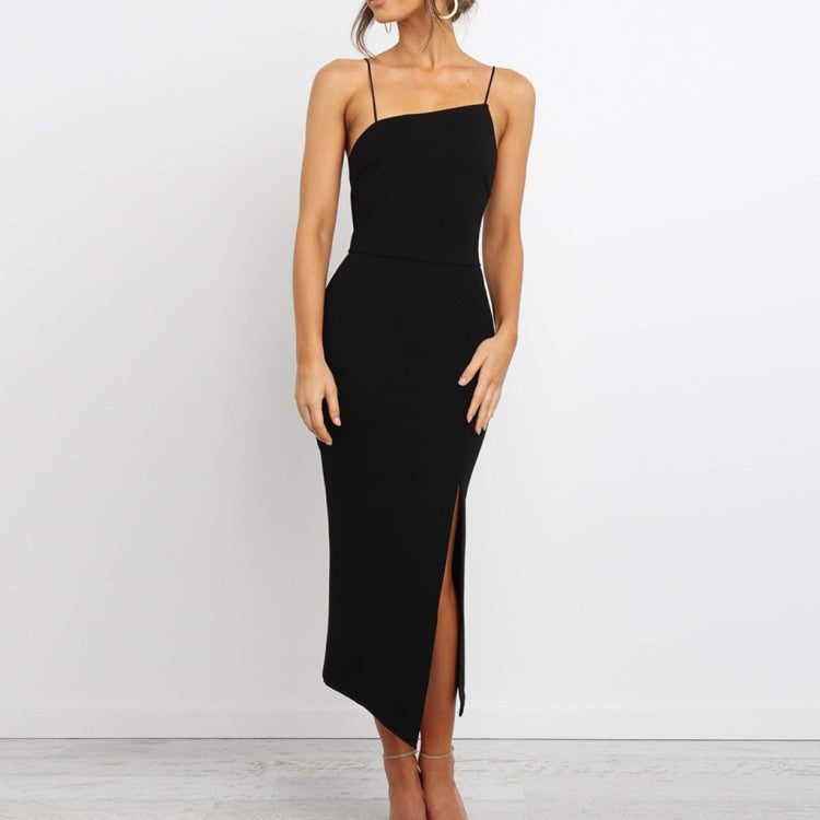 Black Sleek Bodycon Midi Dress Feminé Luxé