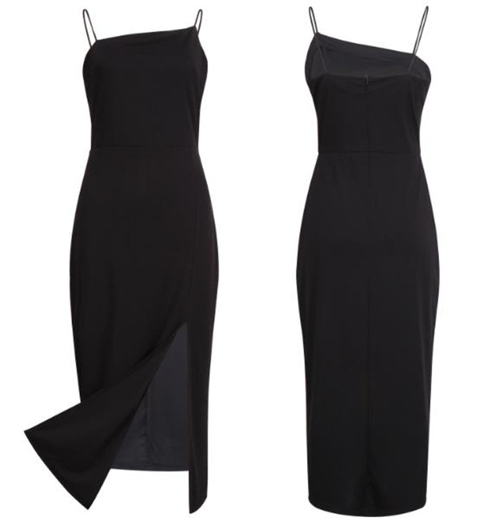 Black Sleek Bodycon Midi Dress Feminé Luxé