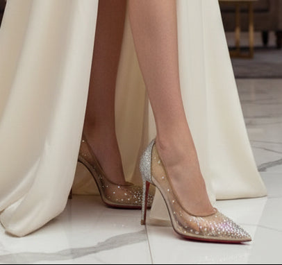 The Glass Slipper Illusion Stiletto - Mesh Rhinestone Pump Feminé Luxé