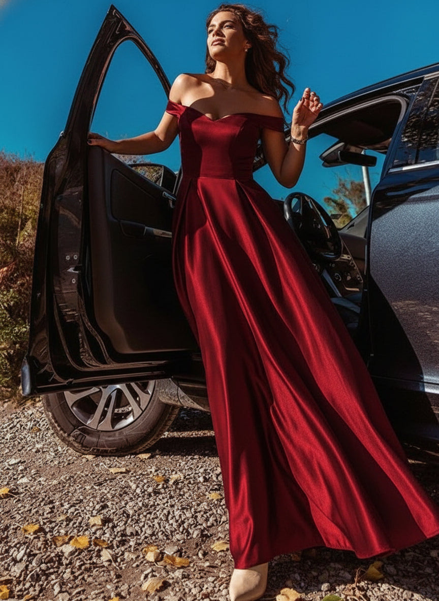 V-Neck Vintage Satin Gown Long Prom Dress Feminé Luxé