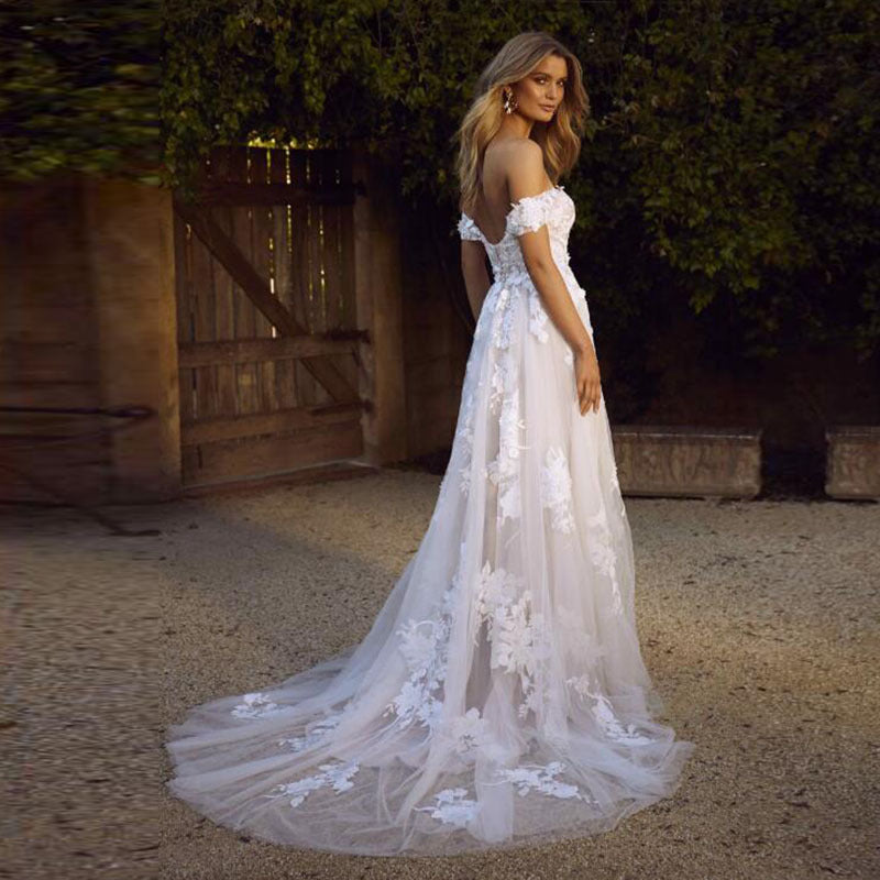 Romantic Off-the-Shoulder Lace A-Line Gown - Elegant Princess Bridal Dress Feminé Luxé