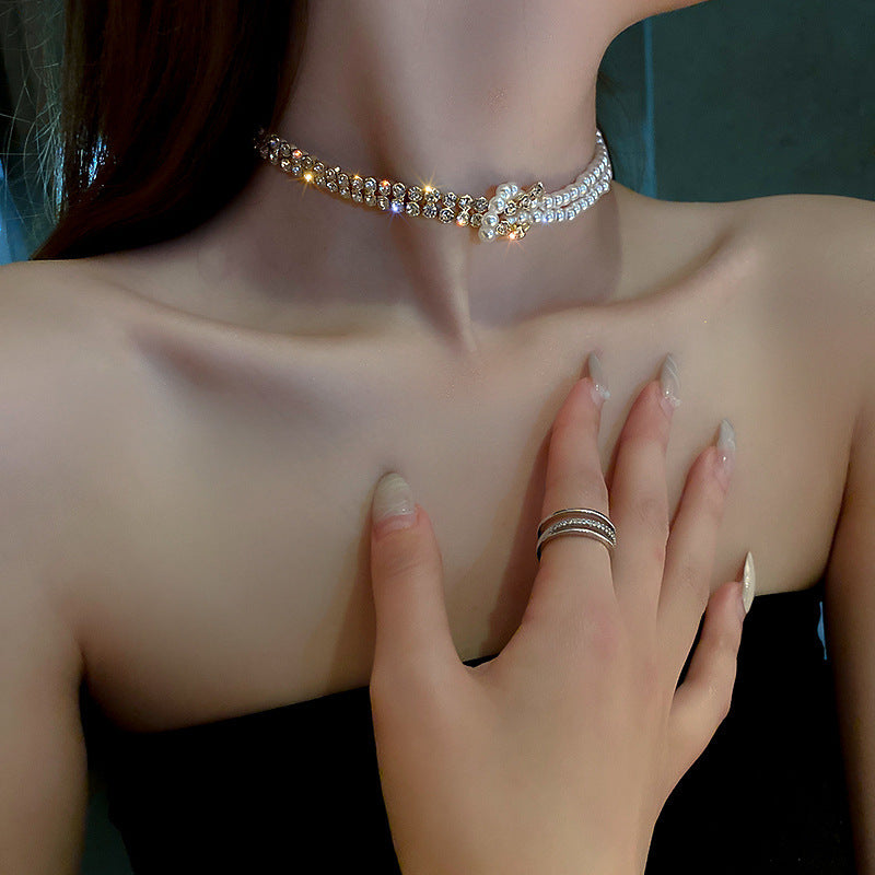 Feminé Luxé Exclusive Imperial Pearl Choker Statement - Gold Plated Rhinestone Clavicle Necklace Feminé Luxé