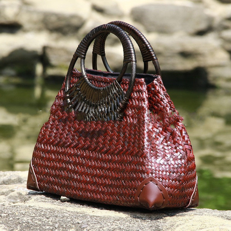 The Saint-Tropez Weave Handbag – Rattan Box Tote with Artisan Handle Feminé Luxé