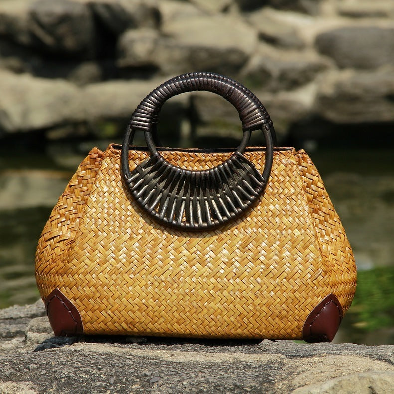 The Saint-Tropez Weave Handbag – Rattan Box Tote with Artisan Handle Feminé Luxé