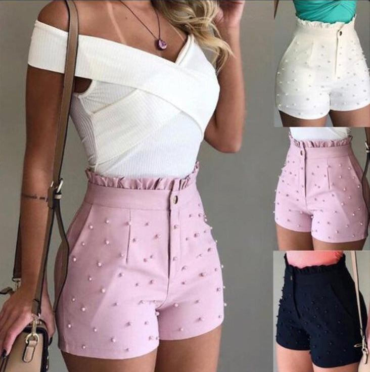 Embellished Pearl High-Waist Skort - Structured Luxe Bottom Feminé Luxé