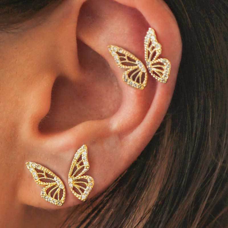 Exaggerated Bohemian Crystal Butterfly Ear Climber | European-Style Electroplated Gold/Silver Statement Feminé Luxé