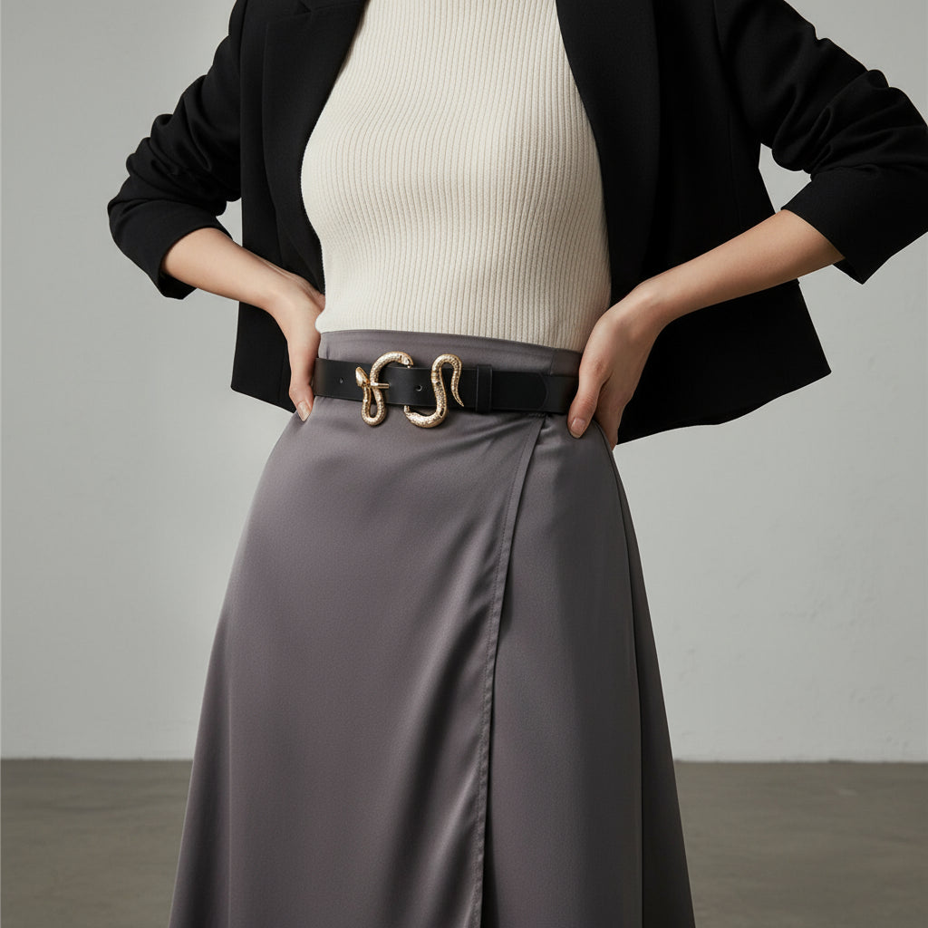 The Serpentine Luxé: Fashion Statement 'S' Buckle Faux Leather Belt Feminé Luxé