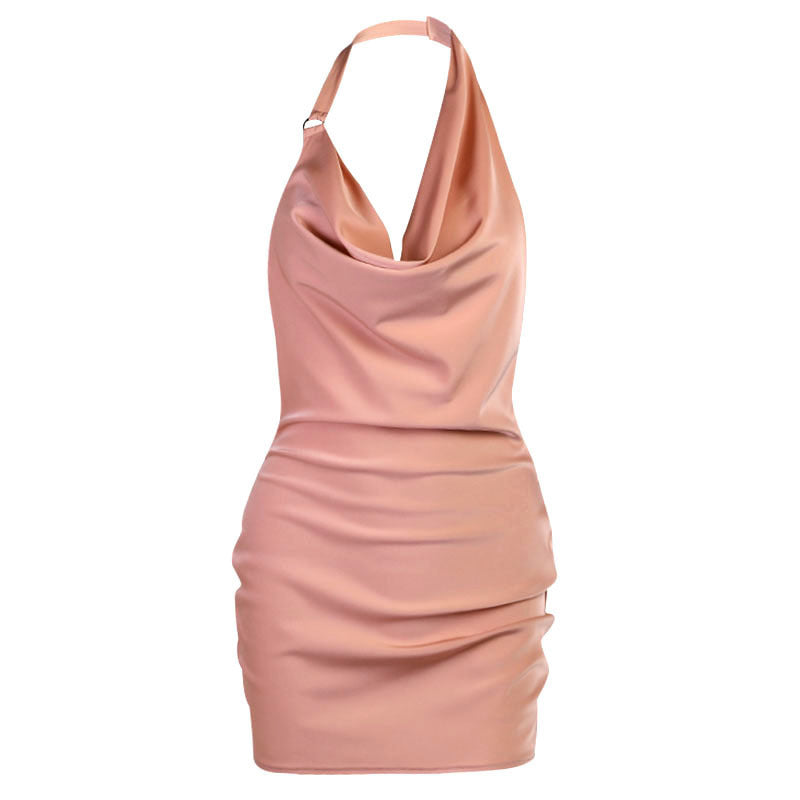 Luxé Satin Cowl Neck Backless Mini Dress | Elegant Reception & Cocktail Party Attire Feminé Luxé