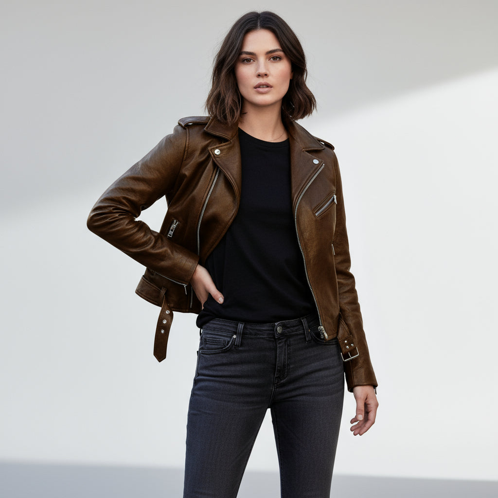 The 'Vixen' Biker Faux Leather Jacket | Zip & Belt Detail Outerwear Feminé Luxé