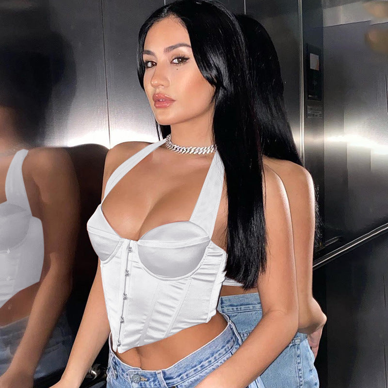 Luxé Satin Halter Corset Top | Slim-Fit Bustier Outerwear Feminé Luxé