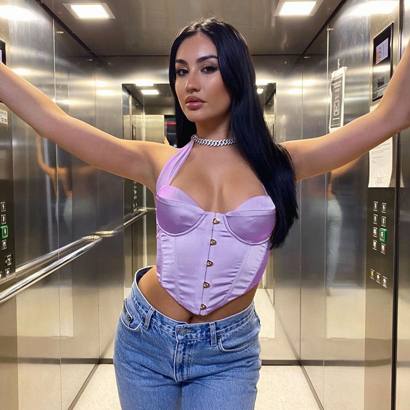 Luxé Satin Halter Corset Top | Slim-Fit Bustier Outerwear Feminé Luxé