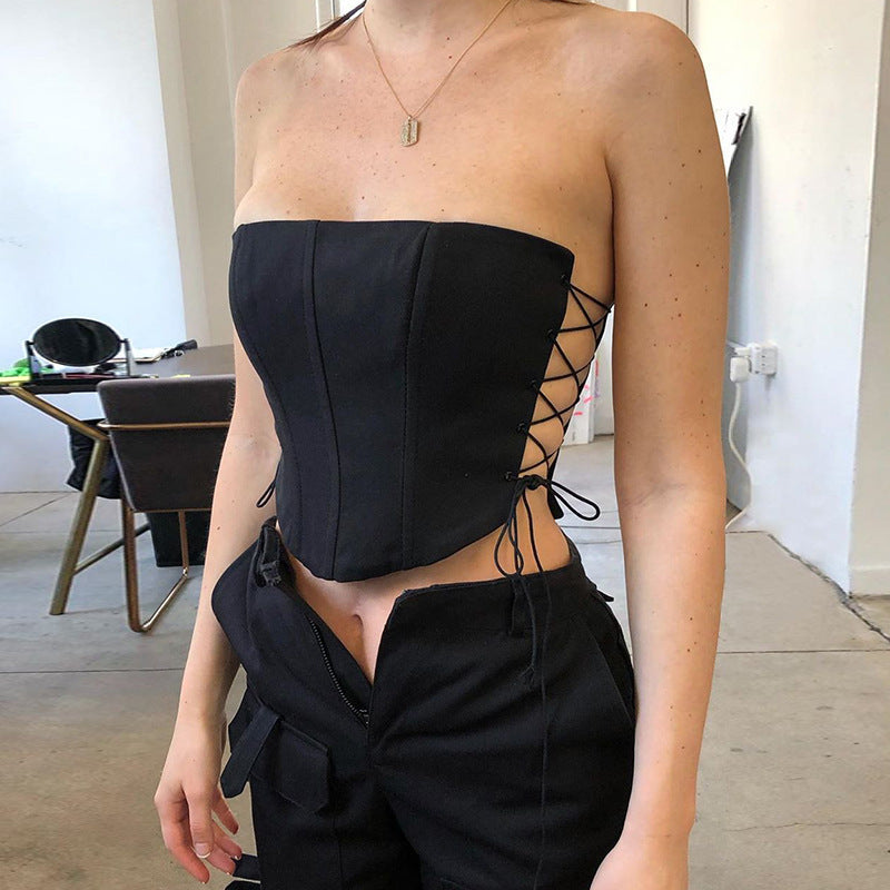 Obsidian Lace-Up Strapless Bustier Top Feminé Luxé