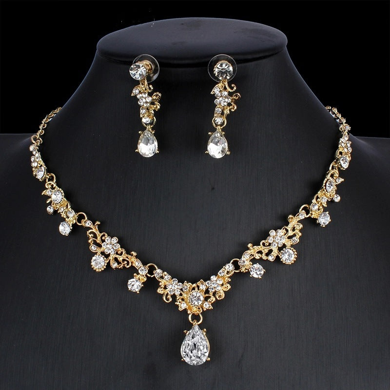 Delicate Golden Zircon Floral Two-Piece Jewelry Set: Wedding Necklace & Dangling Earrings for Ethereal Elegance Feminé Luxé