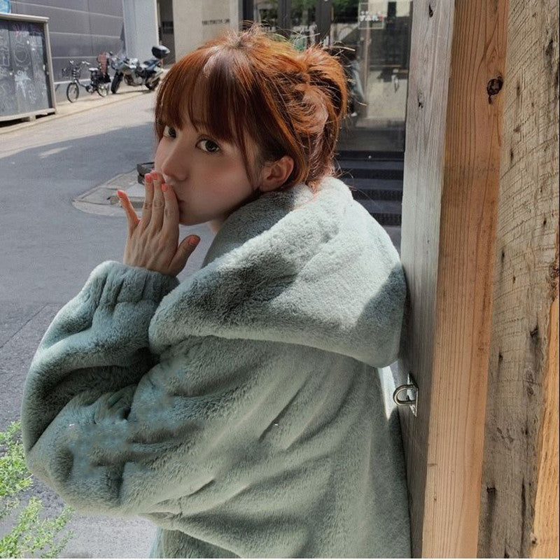 Luxurious Faux Fur Plus Cotton Thick Hooded Jacket Feminé Luxé