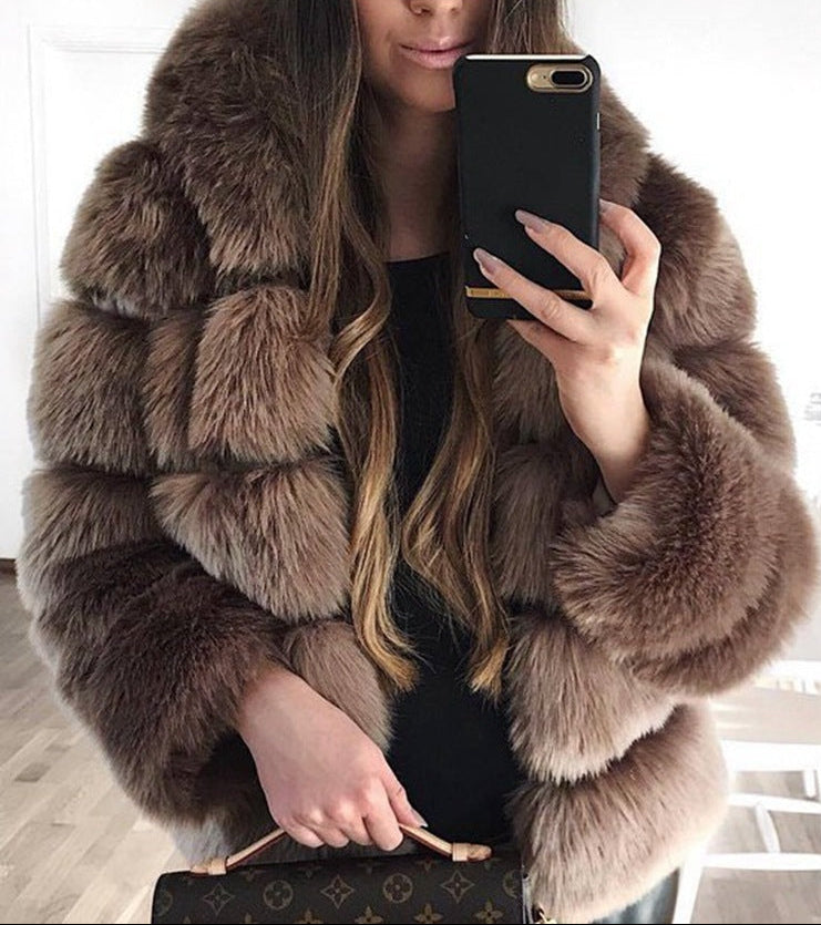 Luxury Fluffy Faux Fur Hooded Winter Coat Feminé Luxé