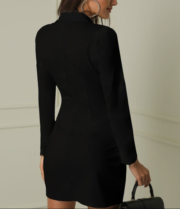 The Manhattan Power Dress: Pleated Double-Breasted Suit Dress Feminé Luxé