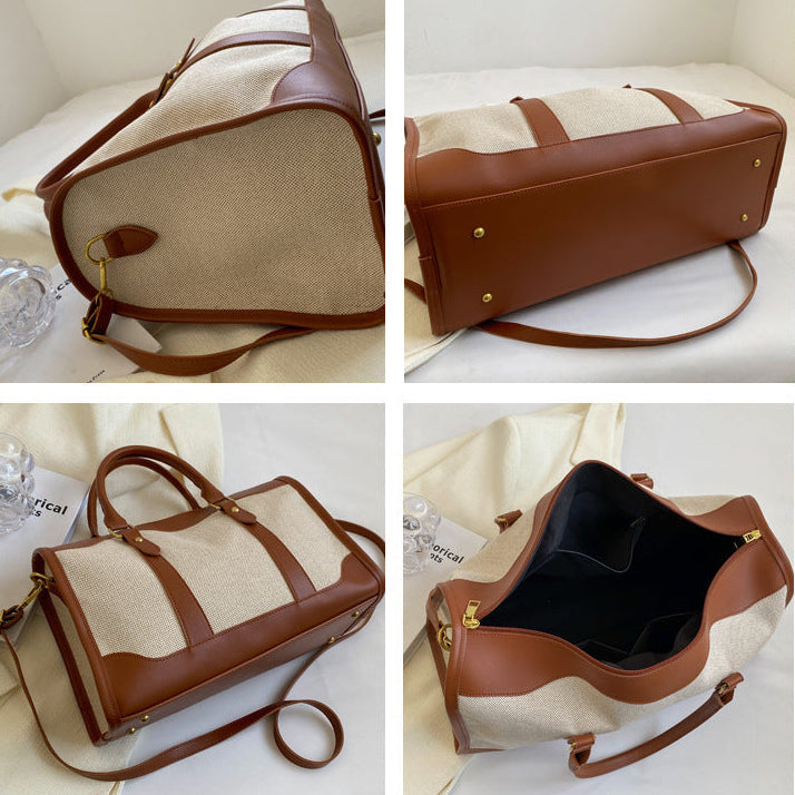 The 'Voyager' Luxe Travel Duffel Bag - Canvas & Vegan Leather Weekend Holdall Feminé Luxé
