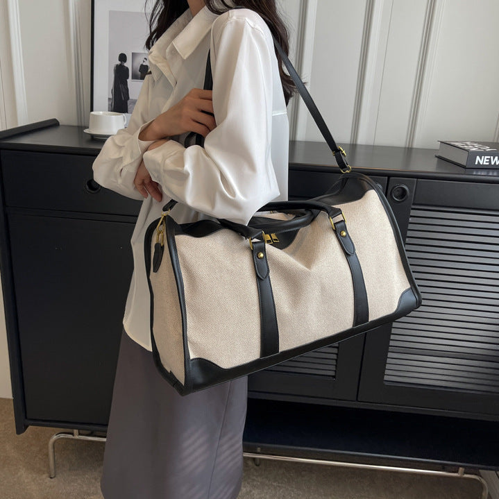 The 'Voyager' Luxe Travel Duffel Bag - Canvas & Vegan Leather Weekend Holdall Feminé Luxé