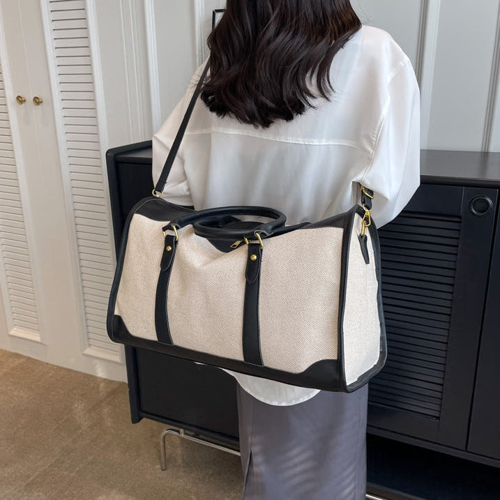 The 'Voyager' Luxe Travel Duffel Bag - Canvas & Vegan Leather Weekend Holdall Feminé Luxé