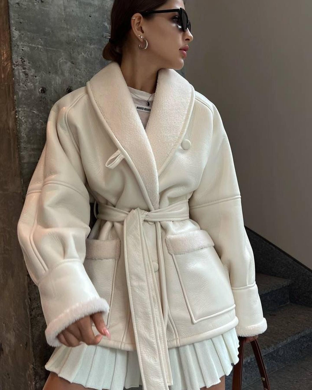 Korean Style Vegan Leather & Faux Fur Wrap Coat Feminé Luxé