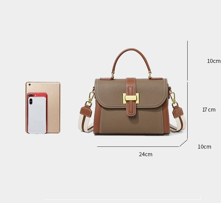 Light Luxury Genuine Leather Top-Handle Bag – Sophisticated Contrast-Color Satchel Feminé Luxé