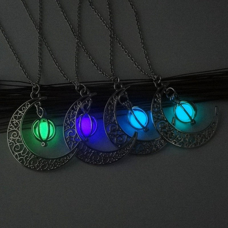 Mystic Moonlight Glimmer Necklace - Glow-in-the-Dark Moonstone Charm on Bamboo Chain Feminé Luxé