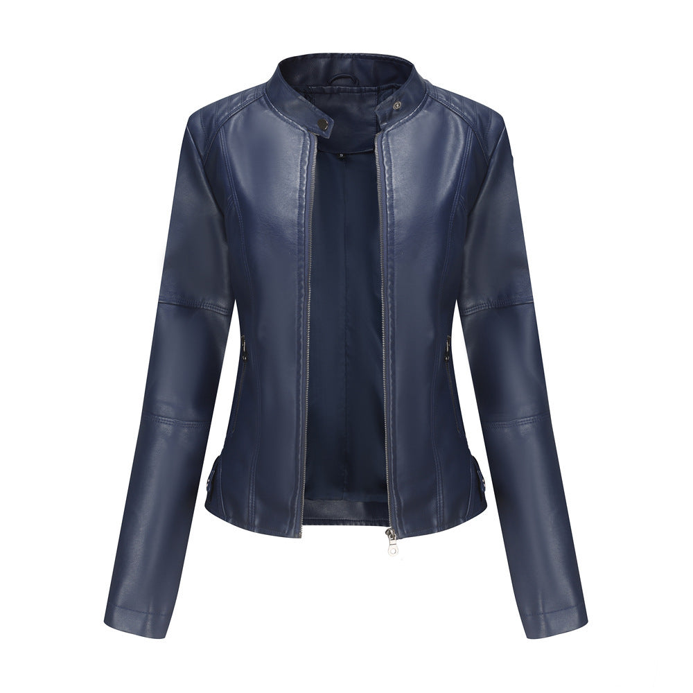 The 'Zenith' Slim-Fit Stand Collar Faux Leather Jacket | Biker Chic Feminé Luxé