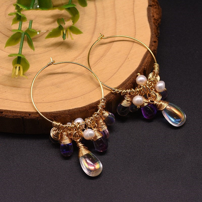 Bohemian Luxe Hoop Earrings | 925 Sterling Silver, Natural Pearl & Czech Crystal Dangles Feminé Luxé