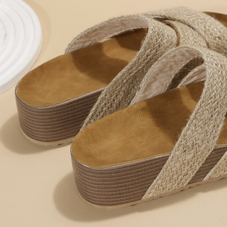 The Artisan Weave Platform: Luxé Cross-Strap Vegan Leather Slide Sandal Feminé Luxé
