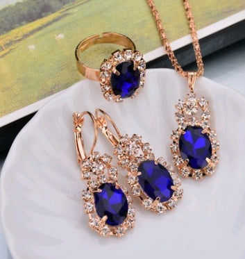 Opulent Rose Gold Ruby Teardrop Trio: Personalized Necklace, Earrings & Ring Set for High-Shine Glamour Feminé Luxé